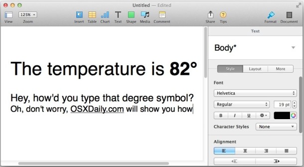 Escriba el símbolo de grado en Mac OS X