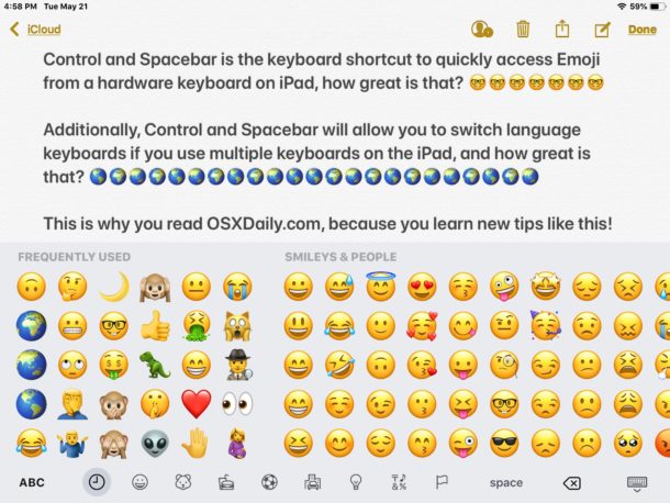 Atajo de teclado emoji en iPad