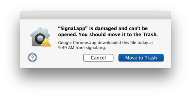 La aplicación está dañada y no se puede abrir, mueva a la Papelera mensaje de error en la Mac