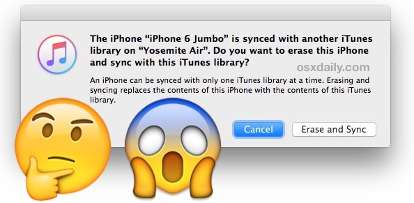 Dispositivo sincronizado con otra biblioteca de iTunes, ¿borrar y sincronizar?  ¿Qué significa esto y qué hace?