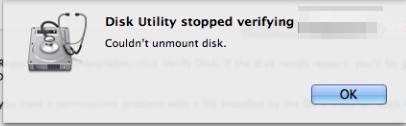 Error de disco no se pudo desmontar como se ve en la Utilidad de Discos en una Mac