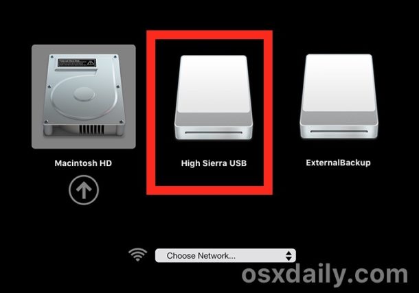 Elegir el instalador de arranque de macOS High Sierra