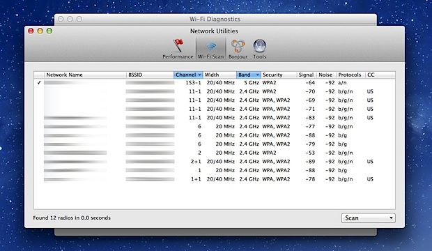 Escáner Wi-Fi en Mac OS X Mountain Lion