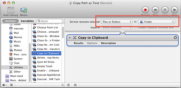 Crear un servicio "Copiar ruta" en Mac OS X