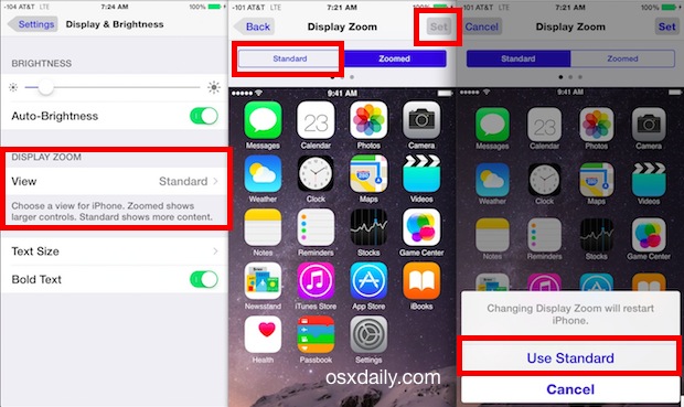 La vista estándar permite la rotación de la pantalla de inicio en iPhone
