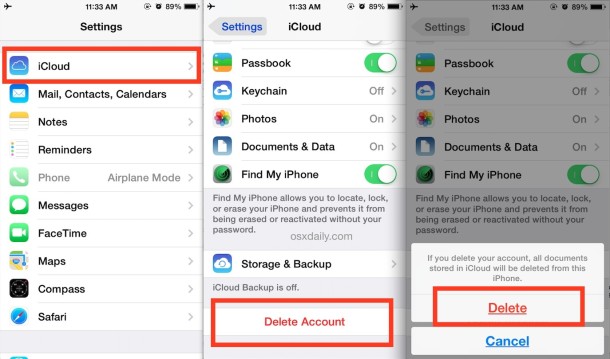 Eliminar una cuenta de iCloud de iOS