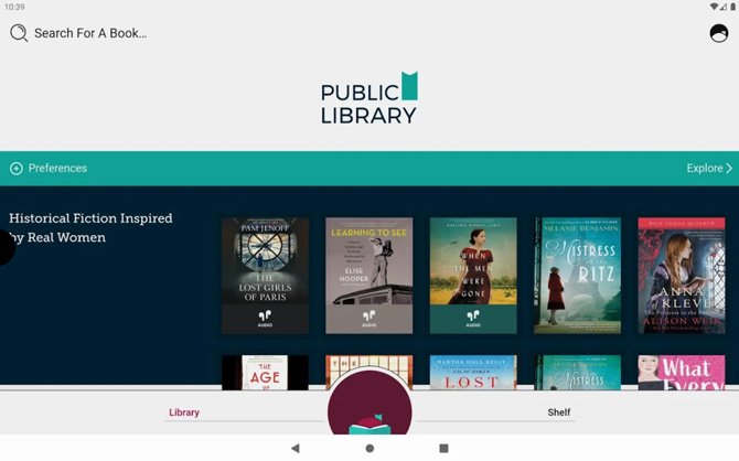 Captura de pantalla de la aplicación Libby que muestra libros de bibliotecas públicas categorizados como ficción histórica inspirada en mujeres reales