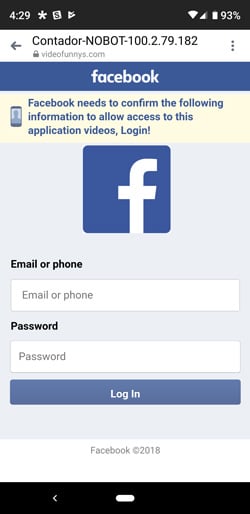 Inicio de sesión de phishing estafa de Facebook